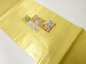 リサイクル　短冊に花模様刺繍開き名古屋帯（額縁仕立て）